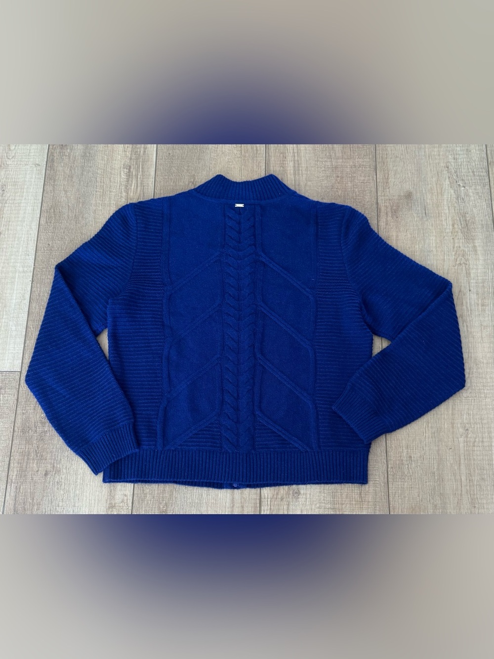 St. John 100% Cashmere Cable Knit Zip Cardigan Sweater Cobalt Blue L - Picture 13 of 13